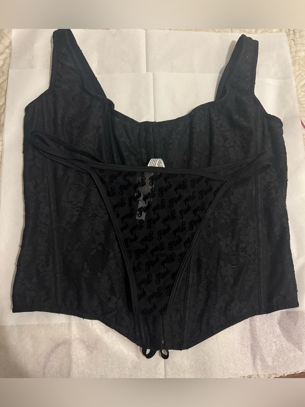 Victoria's Secret Black Lace Corset Top with Matching Thong